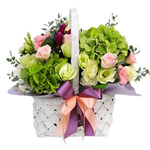 수국꽃바구니 프로포즈 결혼기념일 꽃선물 파스텔 수국 꽃바구니 배달
